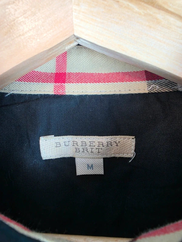 Burberry Brit Black Long Sleeve Shirt, Size Medium - Nova Check Collar