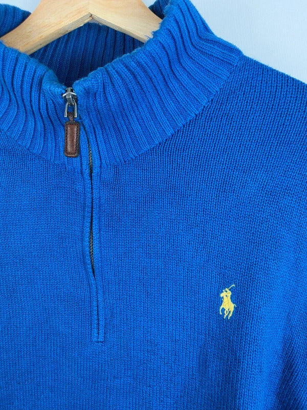 Polo Ralph Lauren Blue Knit Quarter-Zip Jumper – Size L