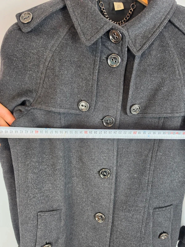Burberry London Wool Cashmere Double Breasted Trench Coat Charcoal Grey UK 6 XS