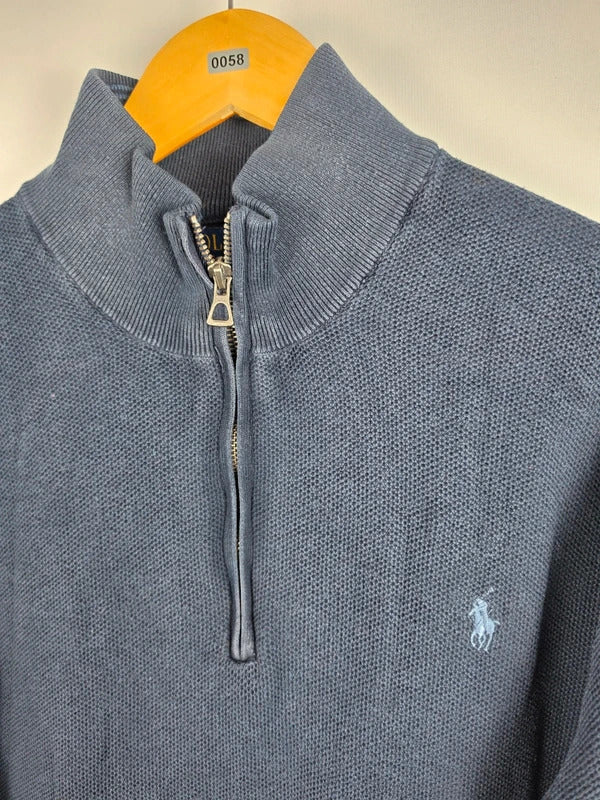 Polo Ralph Lauren Navy Pima Cotton Mesh Quarter-Zip Jumper – Size XXL