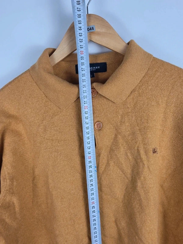 Burberry Mustard Merino Wool Polo Collar Knit Jumper – Size 7 (L)