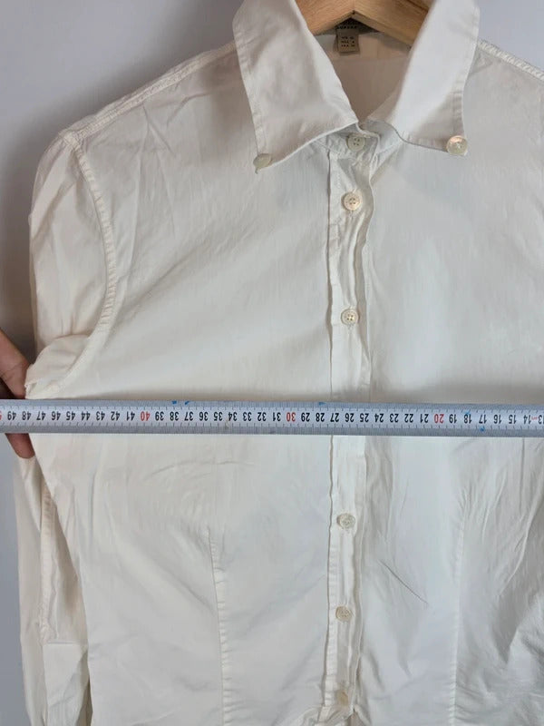 Burberry White Long Sleeve Embroidered Cuffs Shirt UK10