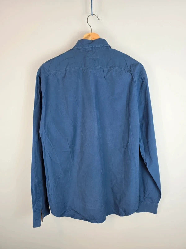Burberry Brit Blue Long Sleeve Shirt, Check Collar & Cuff Detail - Size L