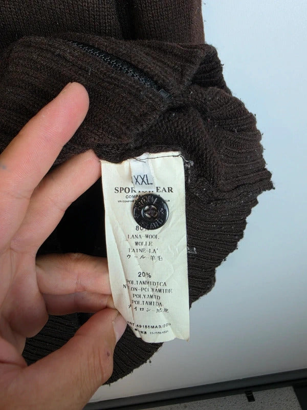 Stone Island AW 2008 Heavyweight Full Zip Hooded Knit Jumper, Dark Brown XXL