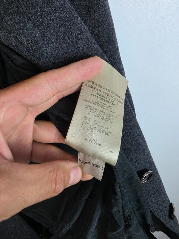 Burberry London Wool Cashmere Double Breasted Trench Coat Charcoal Grey UK 6 XS
