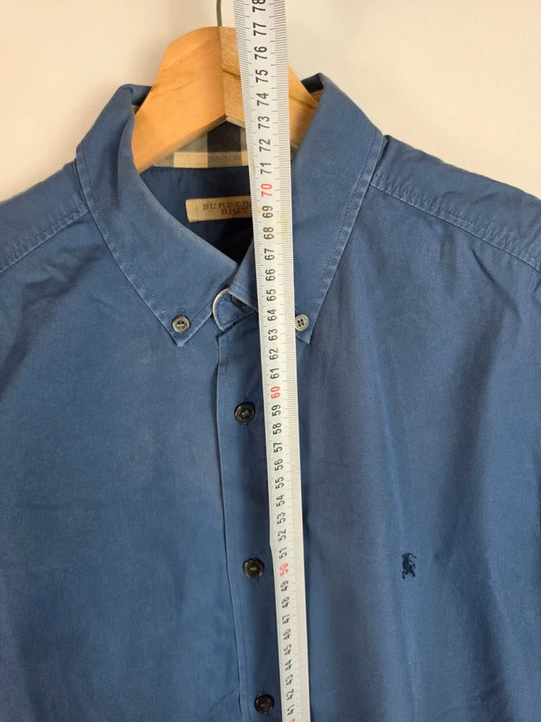 Burberry Brit Blue Long Sleeve Shirt, Check Collar & Cuff Detail - Size L