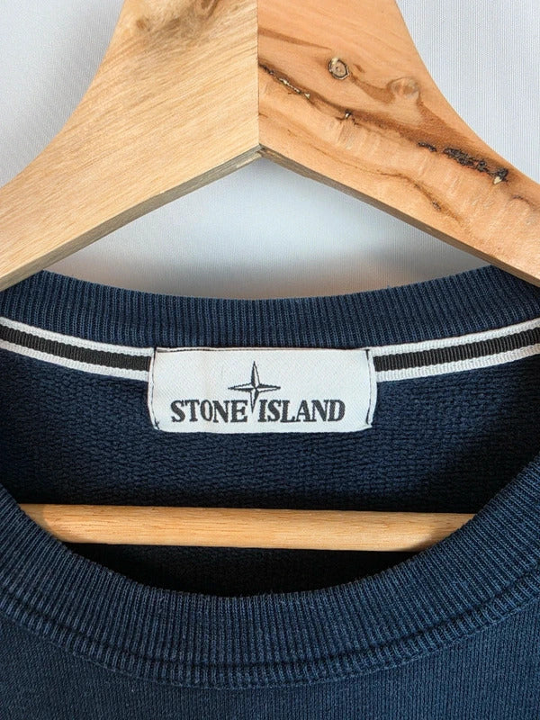Stone Island Compass Patch Crew Neck Jumper Navy Blue Size M