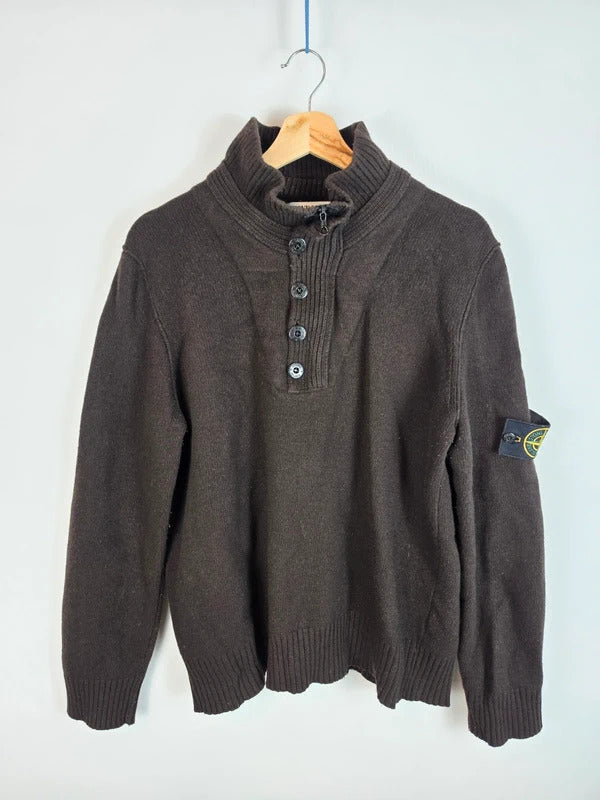 Vintage Stone Island AW 2007 Paul Harvey Quarter Zip Wool Jumper Brown XL