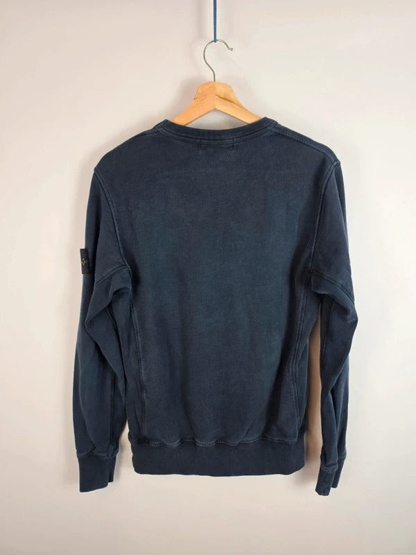 Stone Island Compass Patch Crew Neck Jumper Navy Blue Size M