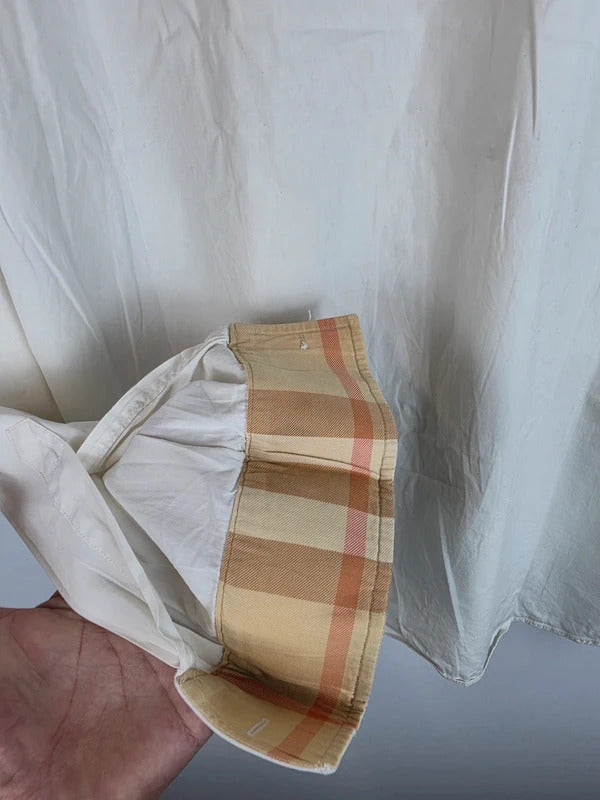 Burberry Brit Off-White Long Sleeve Shirt Nova Check Trim Cuffs - XL