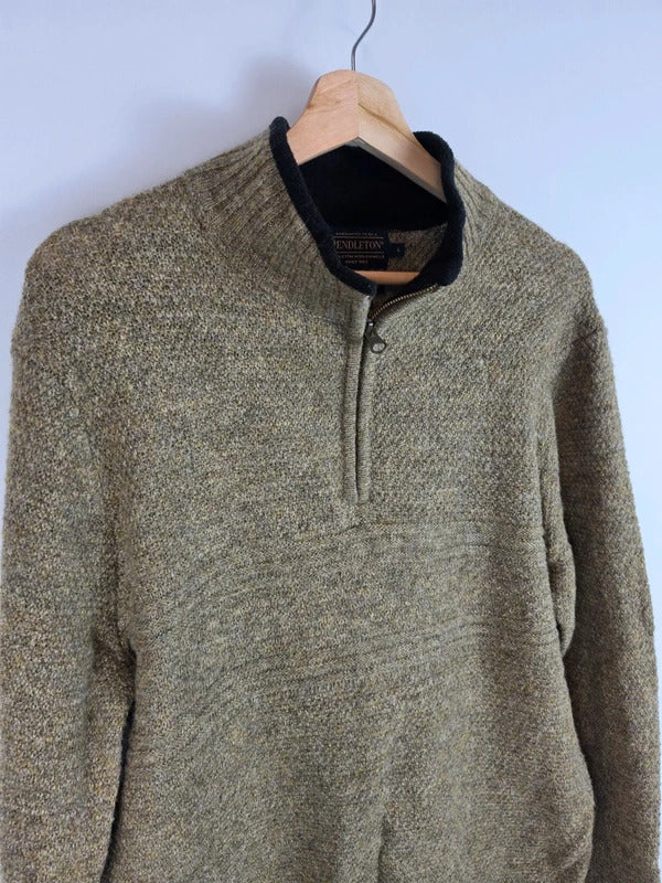 Pendleton Washable Shetland Wool Half Zip Knit Jumper - Large
