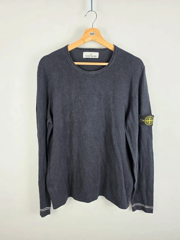 Stone Island Navy Fine Knit Compass Patch Crewneck Jumper – Size L