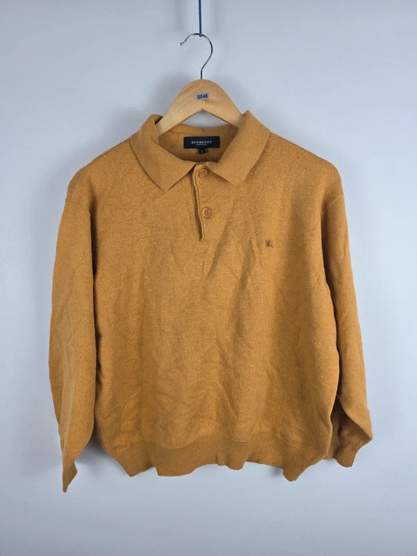 Burberry Mustard Merino Wool Polo Collar Knit Jumper – Size 7 (L)
