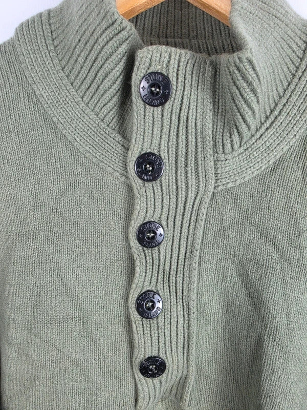 Stone Island Khaki Green Quarter-Button Knit Jumper – Size XL