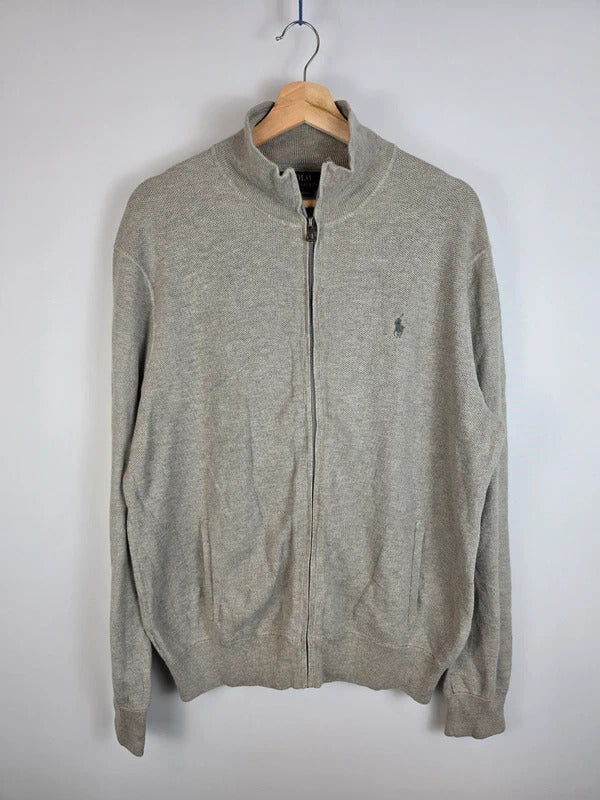 Polo Ralph Lauren Grey Pima Cotton Full Zip Knit Jacket Size L