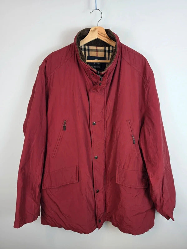 Vintage Burberry London Nova Check Lined Field Jacket Red Size XL