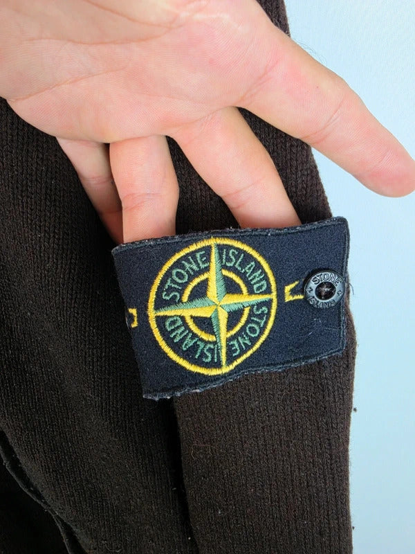 Stone Island AW 2008 Heavyweight Full Zip Hooded Knit Jumper, Dark Brown XXL