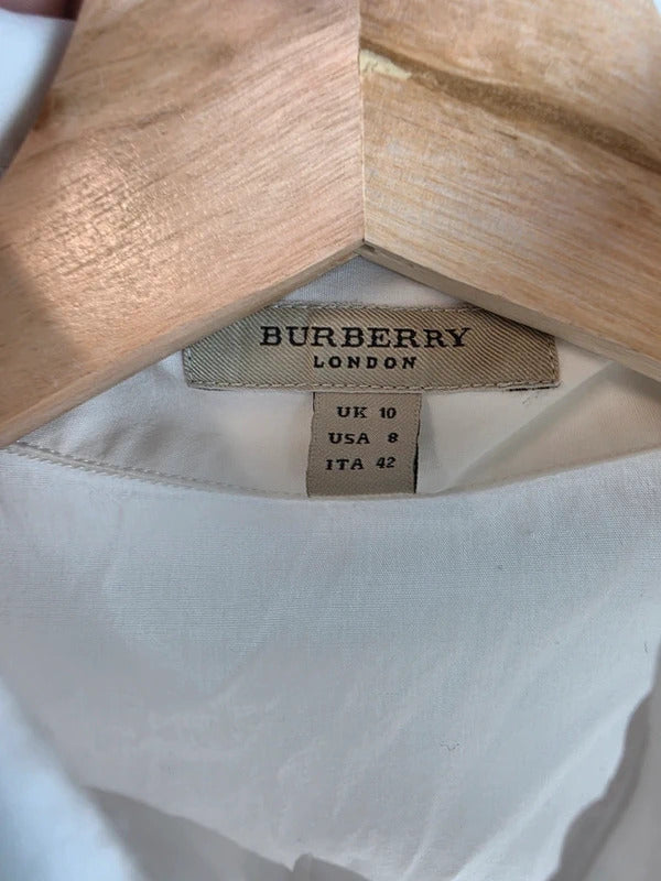 Burberry White Long Sleeve Embroidered Cuffs Shirt UK10