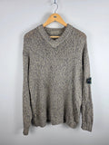 Stone Island Vintage Grey Marled Wool V-Neck Knit Jumper – Size L