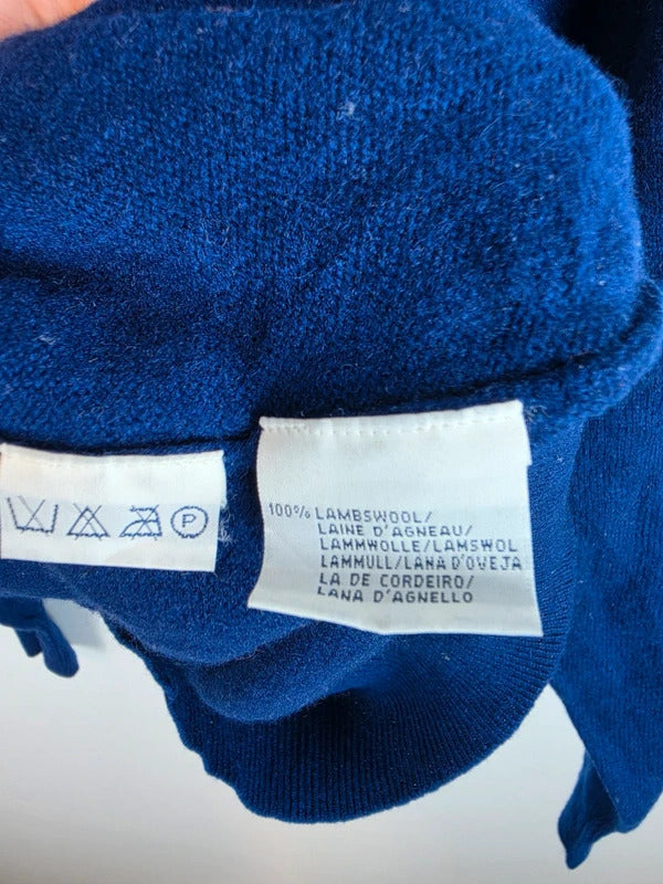 Polo Ralph Lauren Blue V-Neck Wool Sweater Red Pony Logo - Large