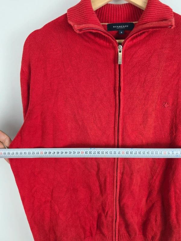 Burberry London Red Cotton Full-Zip Knit Cardigan – Size 6 ( L )