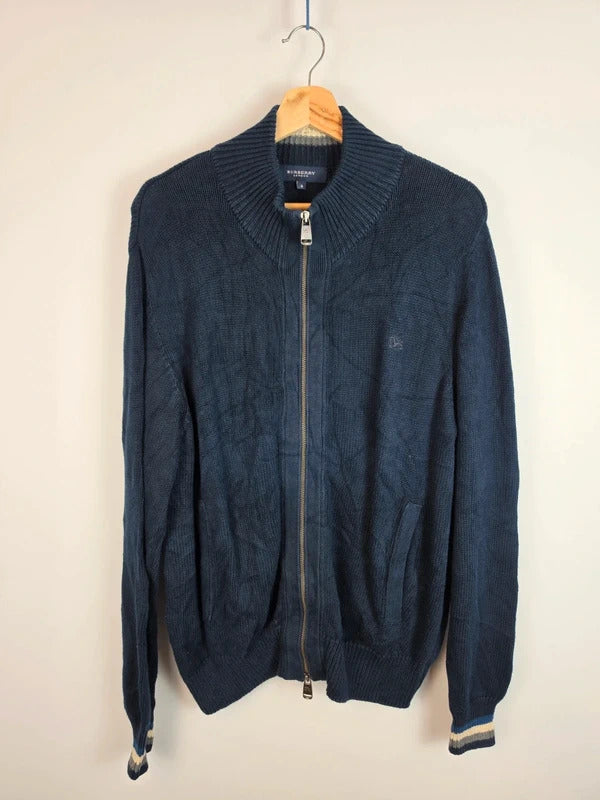 Burberry London Full Zip Cardigan Knit Jumper Navy Blue Size 4 - Large