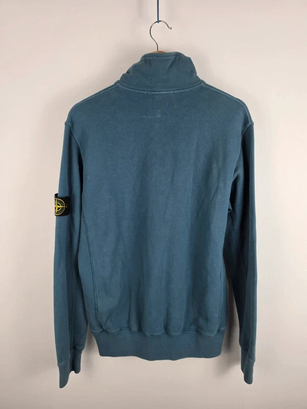 Stone Island Slate Blue Button-Zip Funnel Neck Jumper – Size L