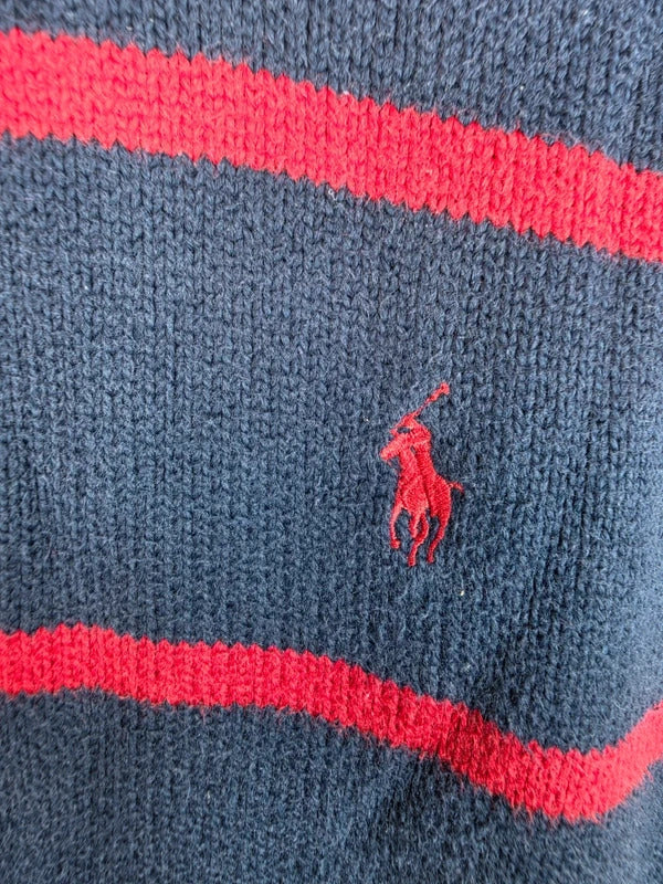Polo Ralph Lauren Striped 1/4 Jumper Navy Red Pony - L