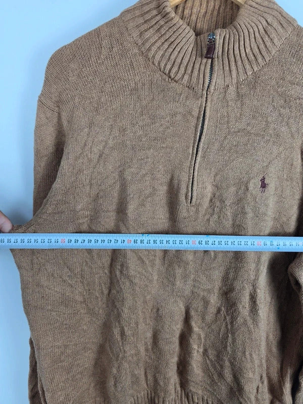 Polo Ralph Lauren Cotton Quarter-Zip Sweater Camel – Size L