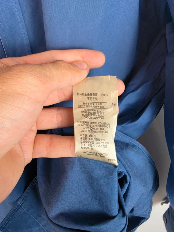 Burberry Brit Blue Long Sleeve Shirt, Check Collar & Cuff Detail - Size L
